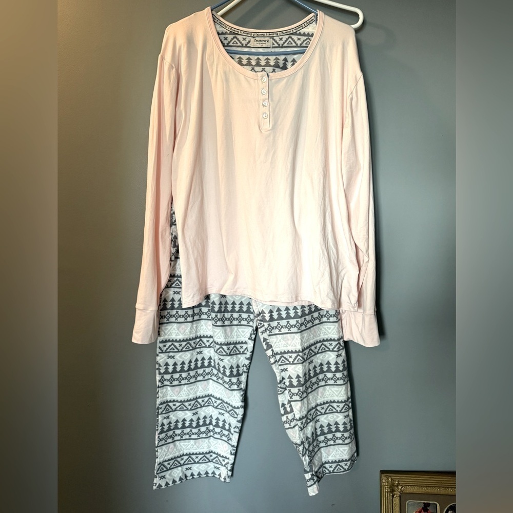 Bearpaw Long Sleeve Cozy Pajama 2 Piece Set Womens‎ Sz 2x Pink/Grey SOFT & WARM